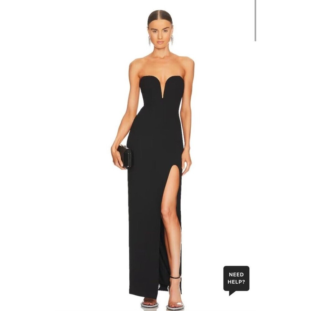 NICHOLAS Tena Deep V Sweetheart Strapless Gown Black Long